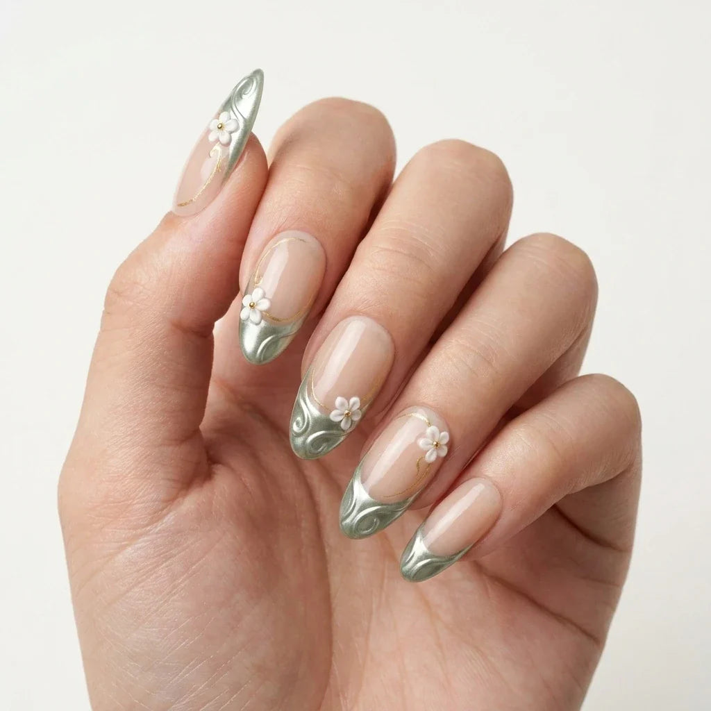 Red White Blue Cat Eye French Tip 4th Of July Almond Press On Nails Firework Star
