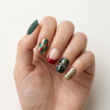 red green ivory glitter french tip christmas square short press on nails holly mockup 01