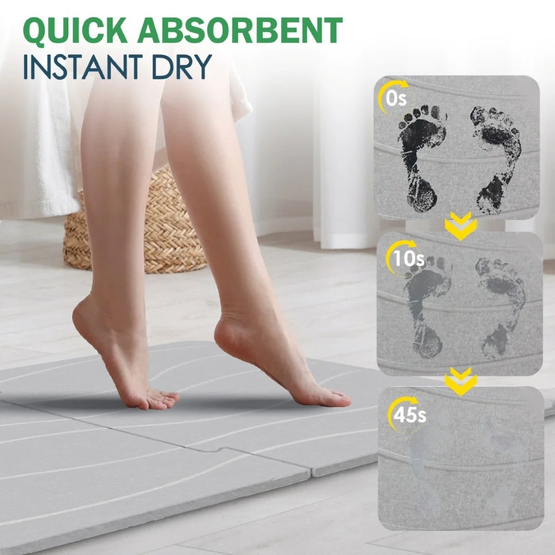 Gray mat with footprints showing absorption time, used by a person stepping on it.