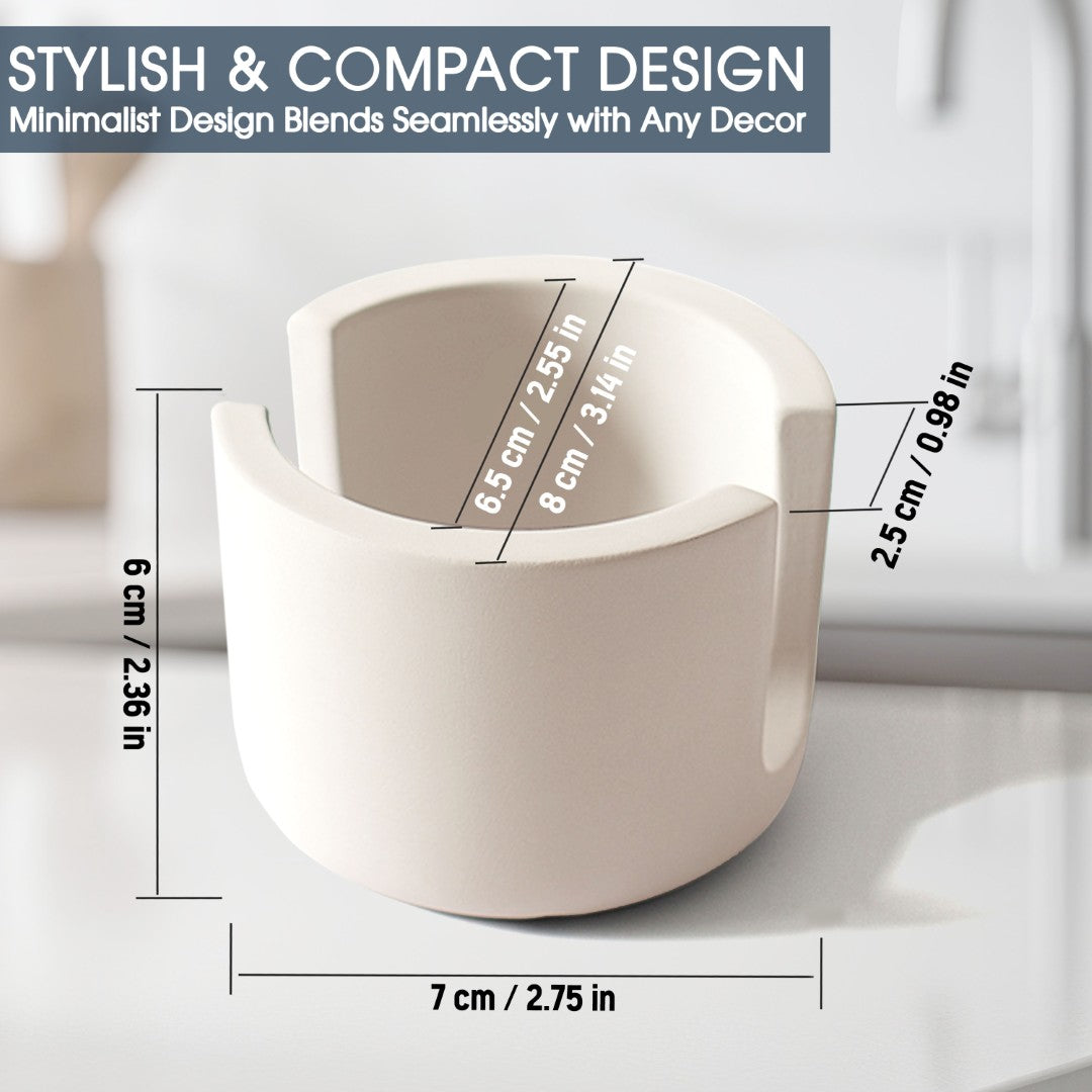 Beige container with dimensions displayed on a white background