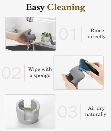 Step-by-step guide on cleaning a stone sponge holder with text instructions.
