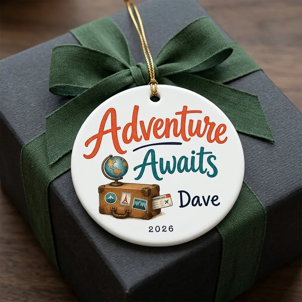 Adventure Awaits Personalized Travel Retirement Christmas Ornament gift