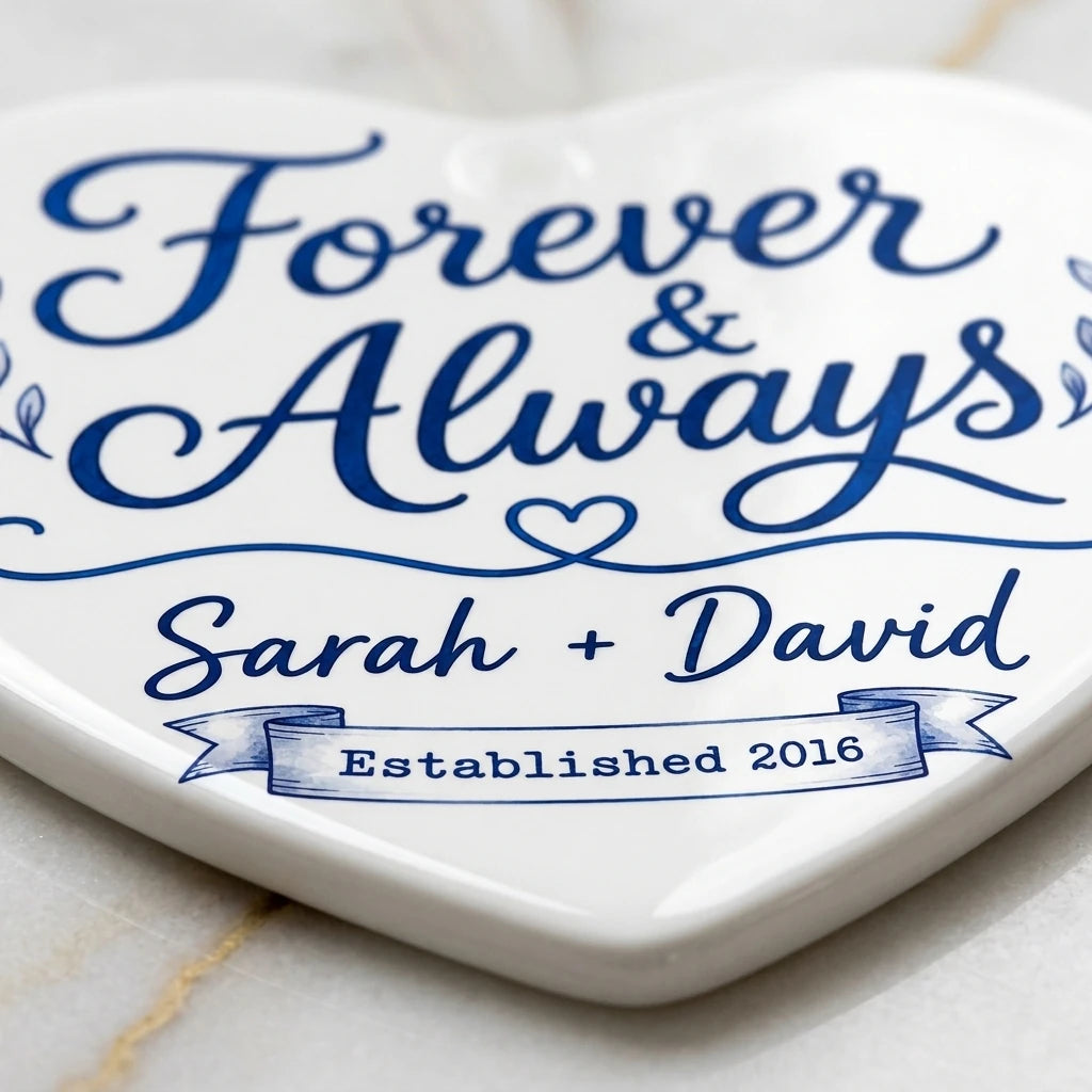 Anniversary Blue Keepsake Personalized Couple Christmas Ornament detail