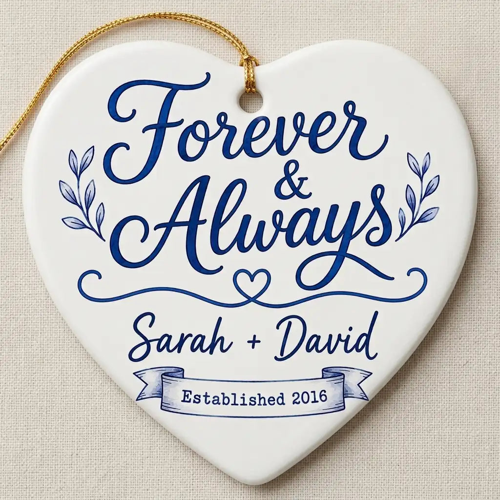 Anniversary Blue Keepsake Personalized Couple Christmas Ornament detail 2
