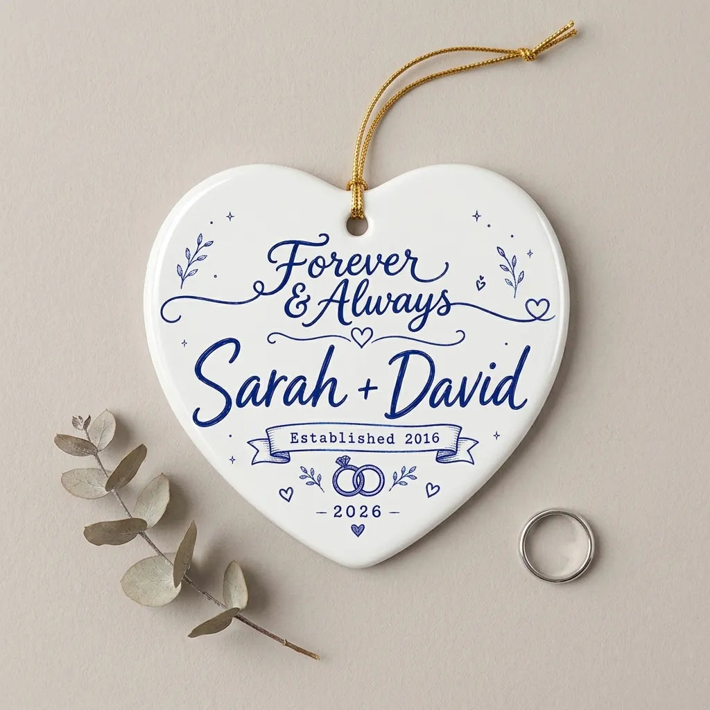 Anniversary Blue Keepsake Personalized Couple Christmas Ornament detail 4