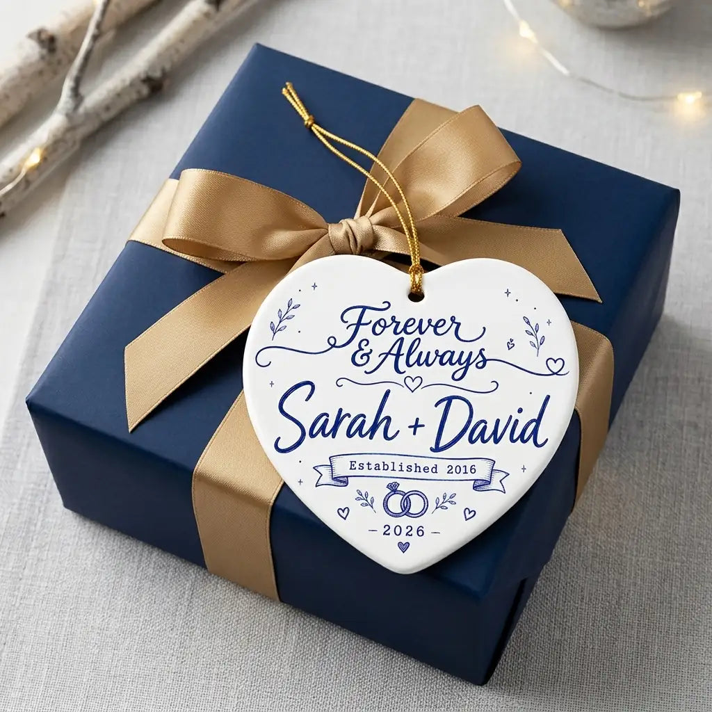 Anniversary Blue Keepsake Personalized Couple Christmas Ornament gift 2