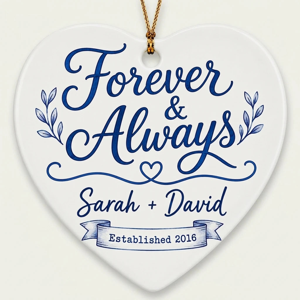 Anniversary Blue Keepsake Personalized Couple Christmas Ornament hero