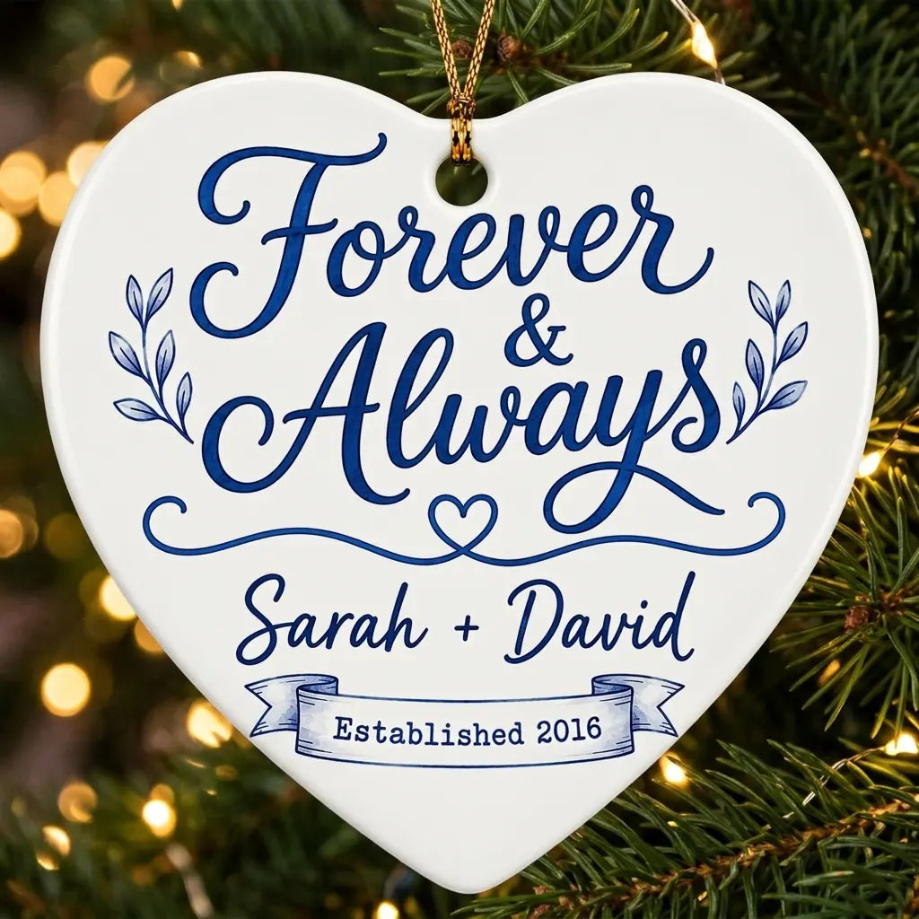 Anniversary Blue Keepsake Personalized Couple Christmas Ornament tree
