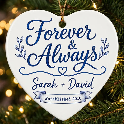 Anniversary Blue Keepsake Personalized Couple Christmas Ornament tree