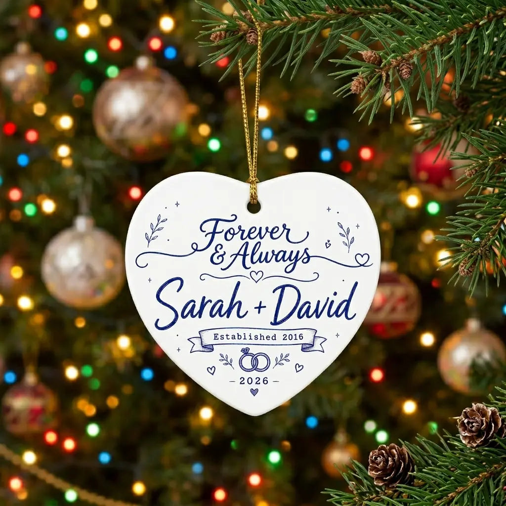 Anniversary Blue Keepsake Personalized Couple Christmas Ornament tree 2