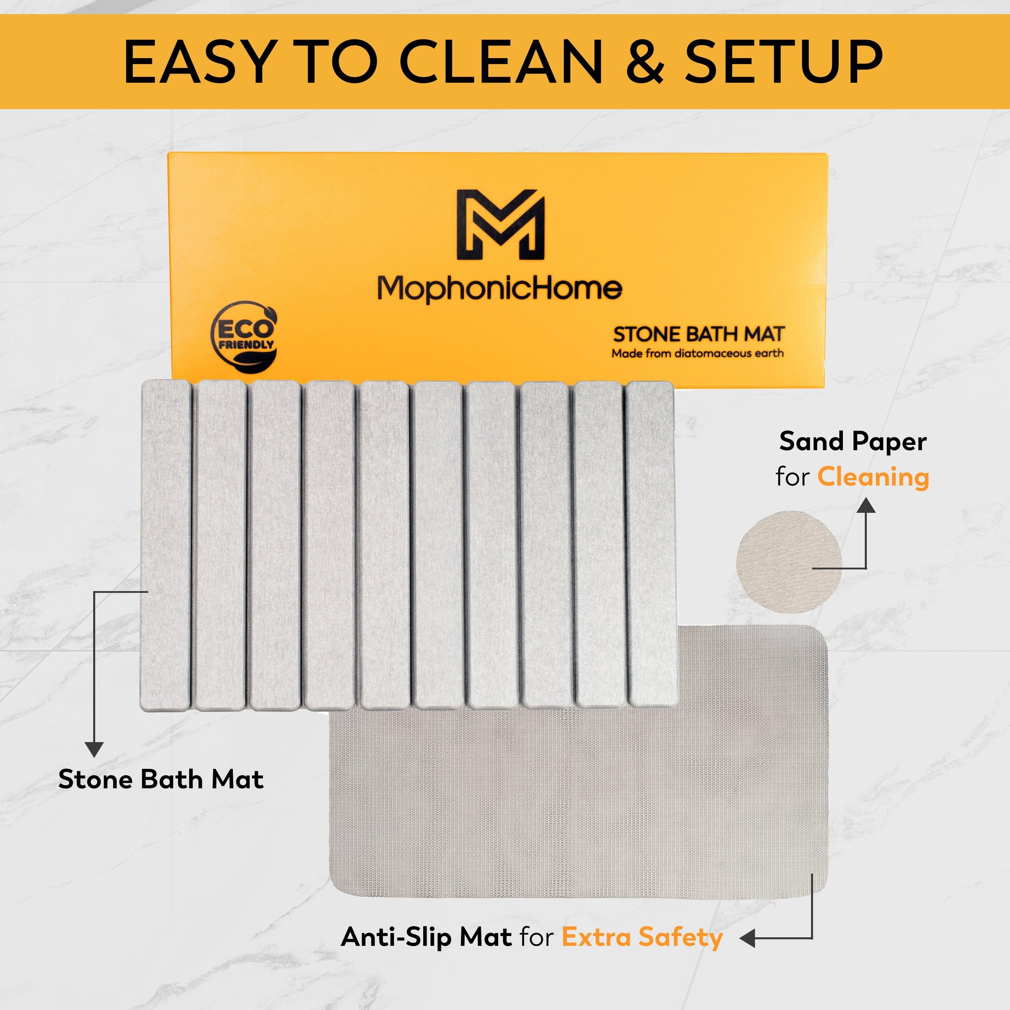 Mophonichome - Diatomite Stone Bath Mat - Quick Absorbent & Instant Dry Stone Bath Mat for Bathroom - Mophonic
