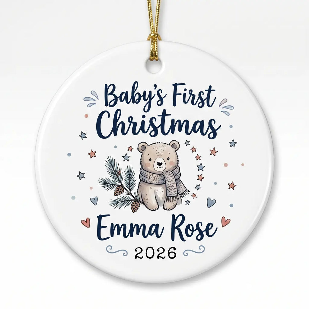 Baby Bear Scarf Personalized Baby First Christmas Ornament detail