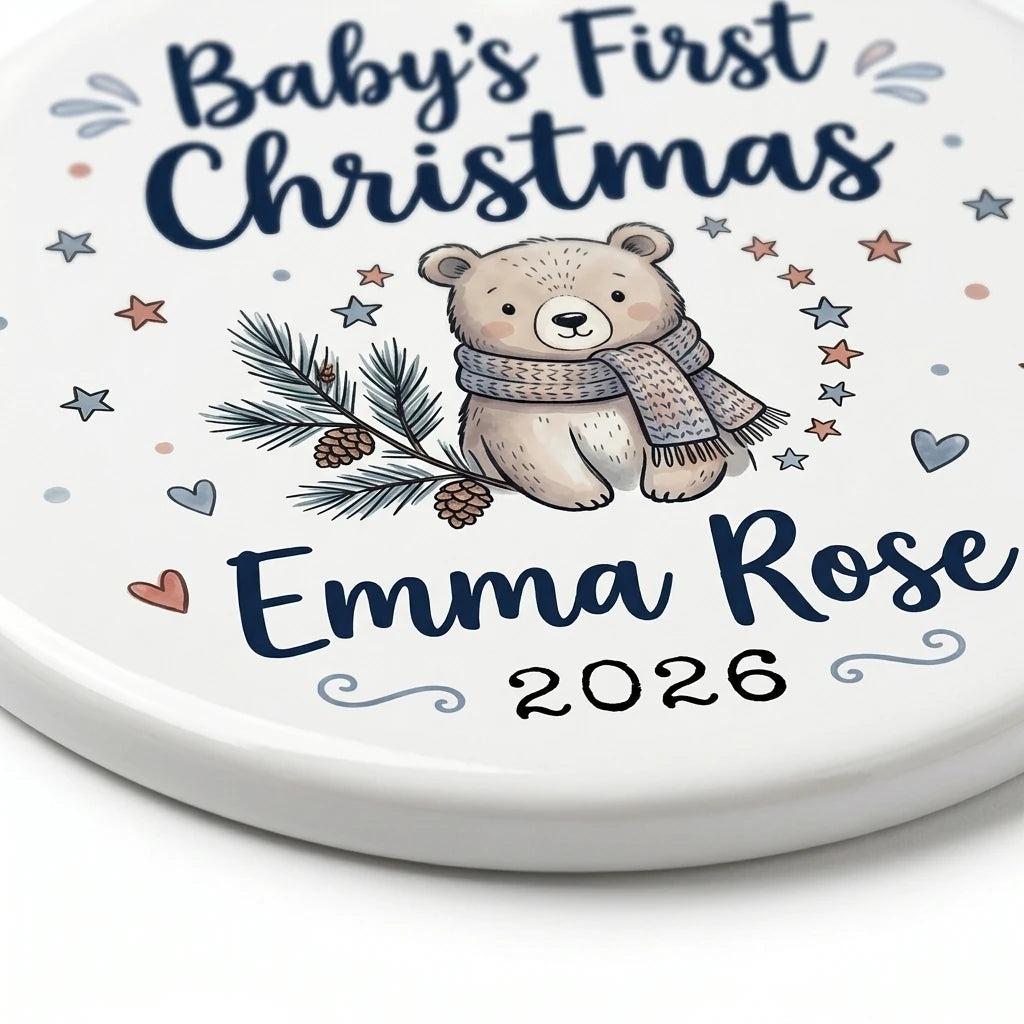 Baby Bear Scarf Personalized Baby First Christmas Ornament detail 2