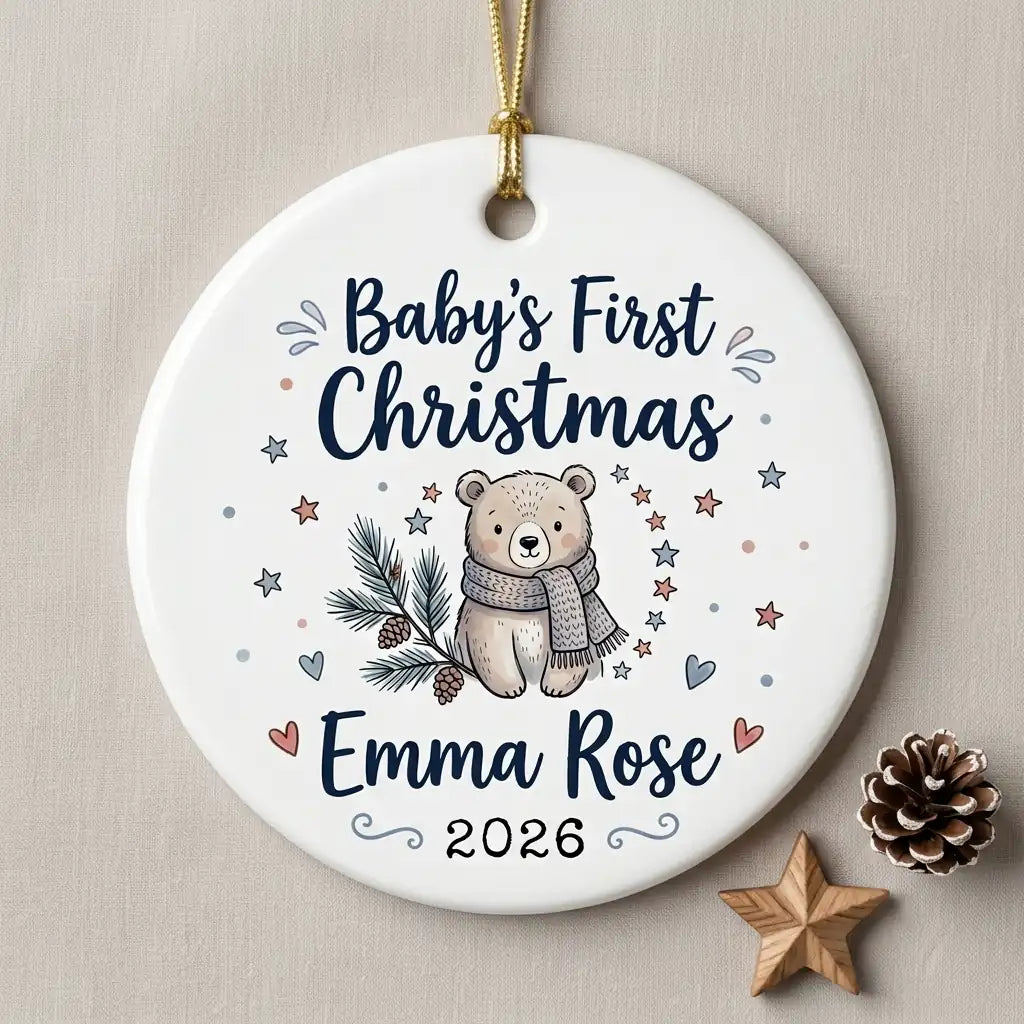 Baby Bear Scarf Personalized Baby First Christmas Ornament detail 3
