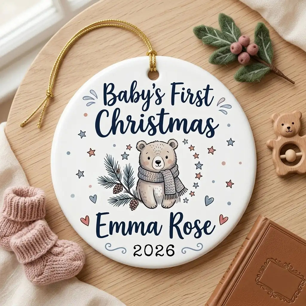 Baby Bear Scarf Personalized Baby First Christmas Ornament lifestyle