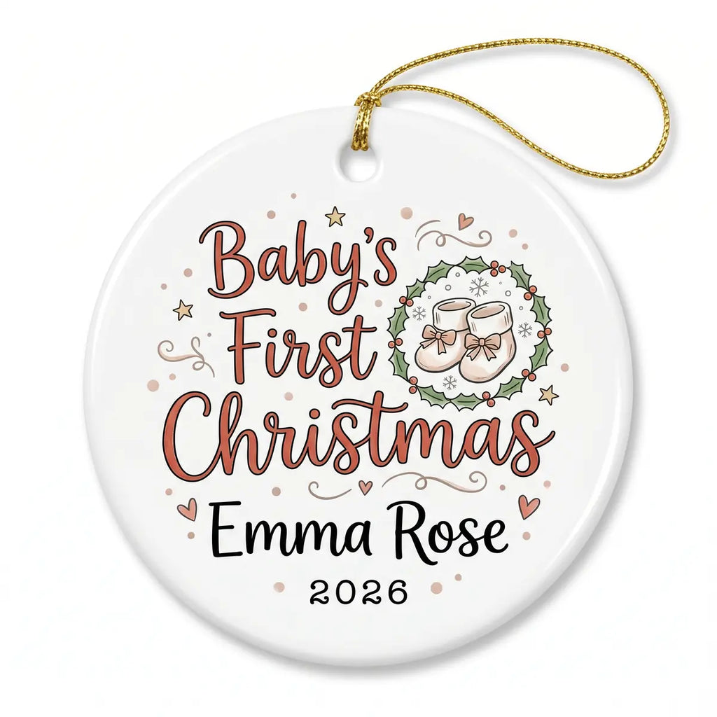 Baby Booties Classic Personalized Baby First Christmas Ornament detail