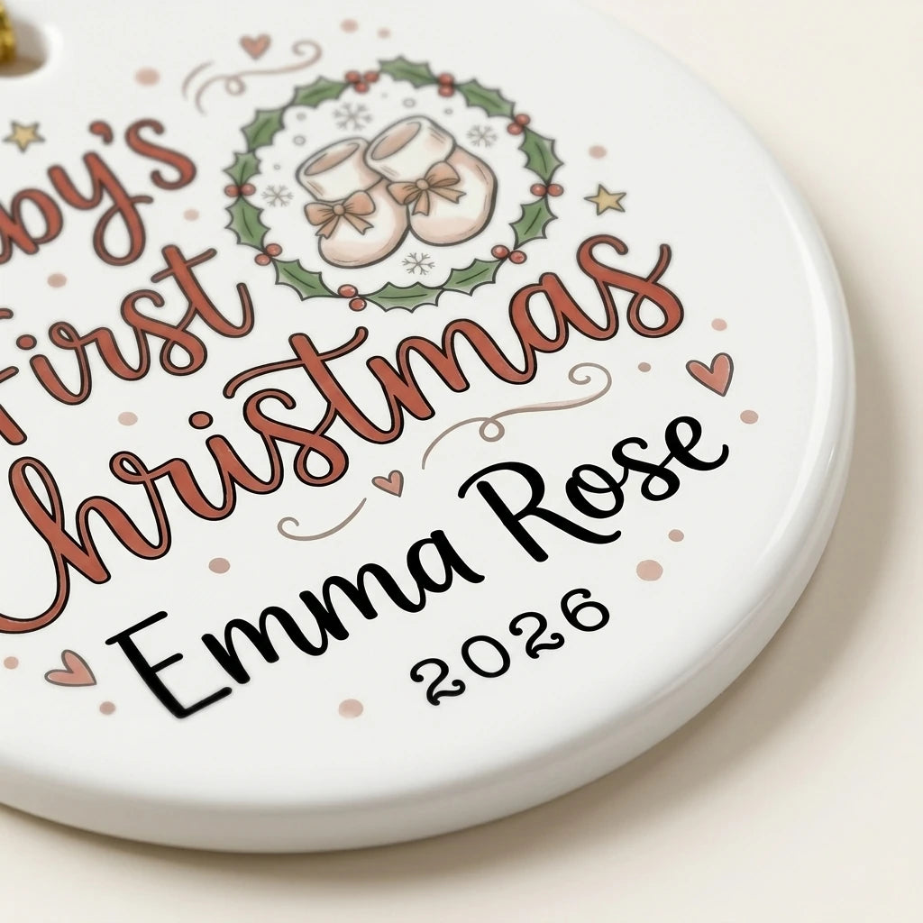 Baby Booties Classic Personalized Baby First Christmas Ornament detail 2