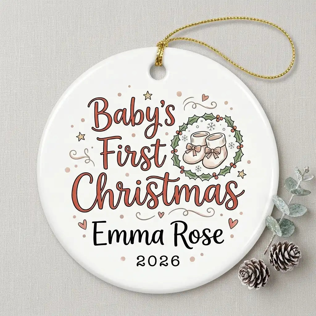 Baby Booties Classic Personalized Baby First Christmas Ornament detail 3