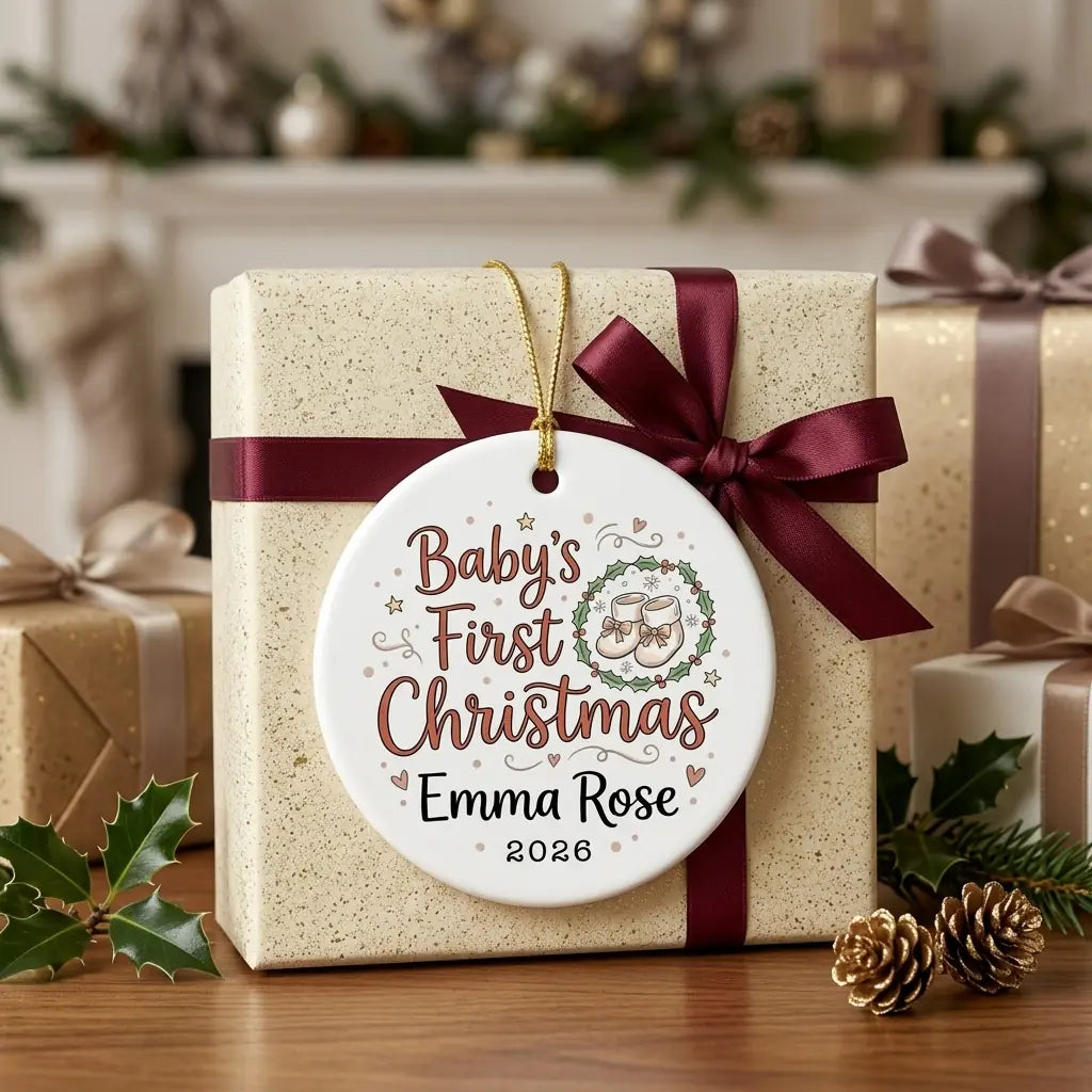 Baby Booties Classic Personalized Baby First Christmas Ornament gift