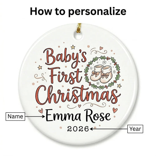 Baby Booties Classic Personalized Baby First Christmas Ornament guide