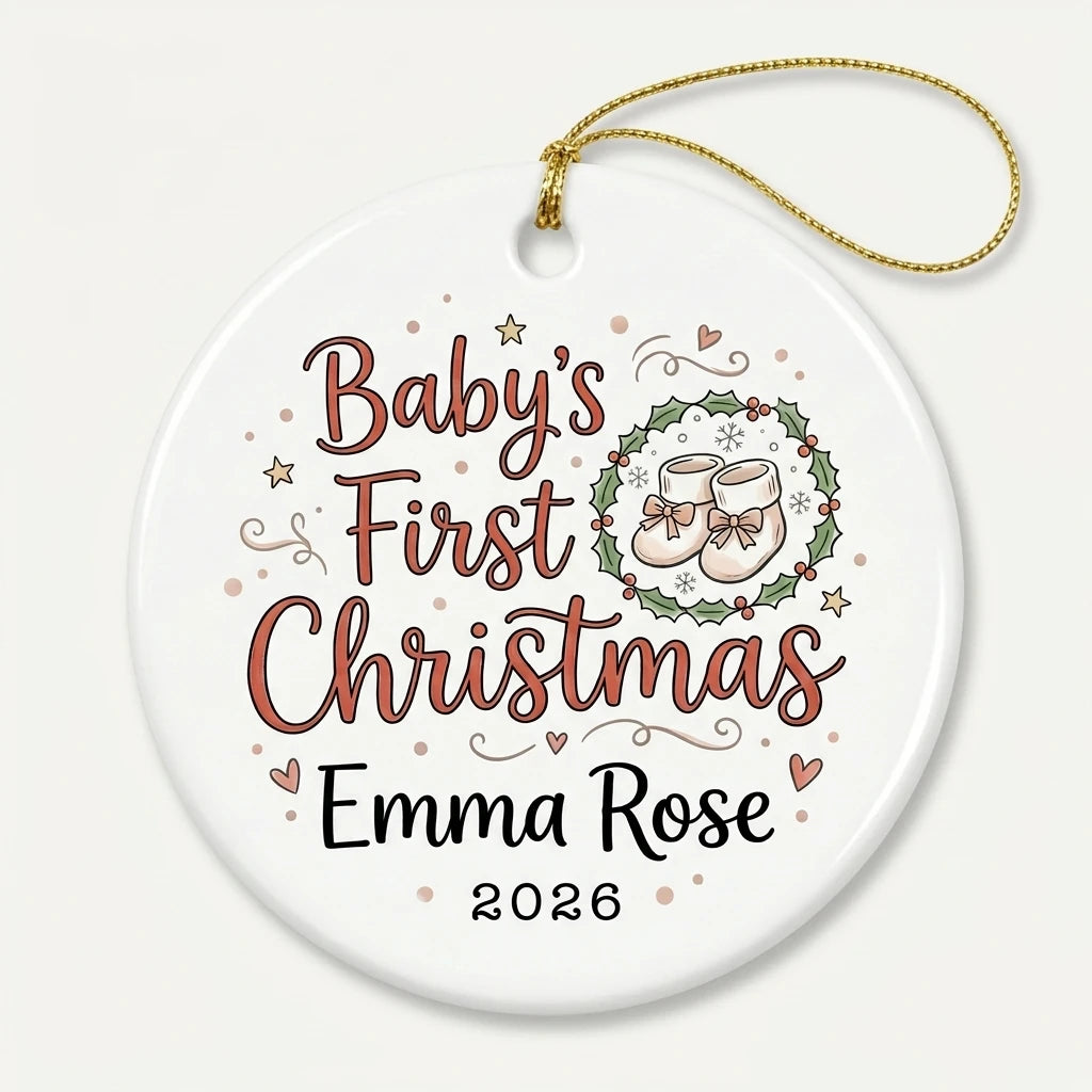 Baby Booties Classic Personalized Baby First Christmas Ornament hero