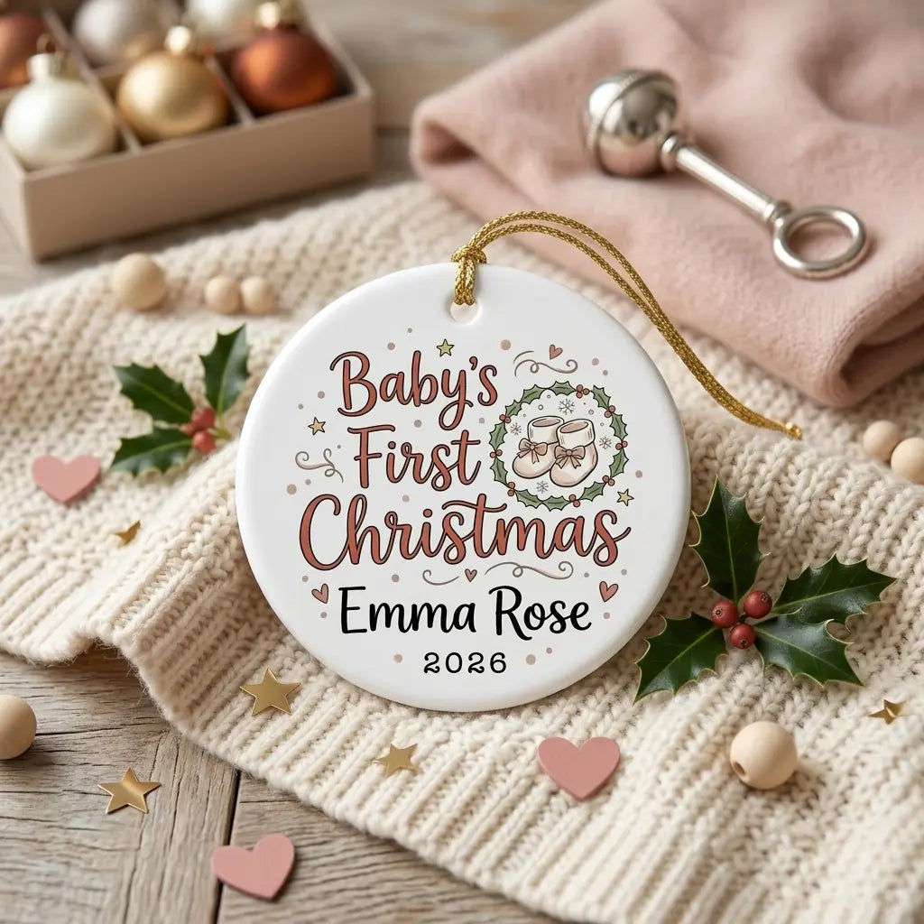 Baby Booties Classic Personalized Baby First Christmas Ornament lifestyle