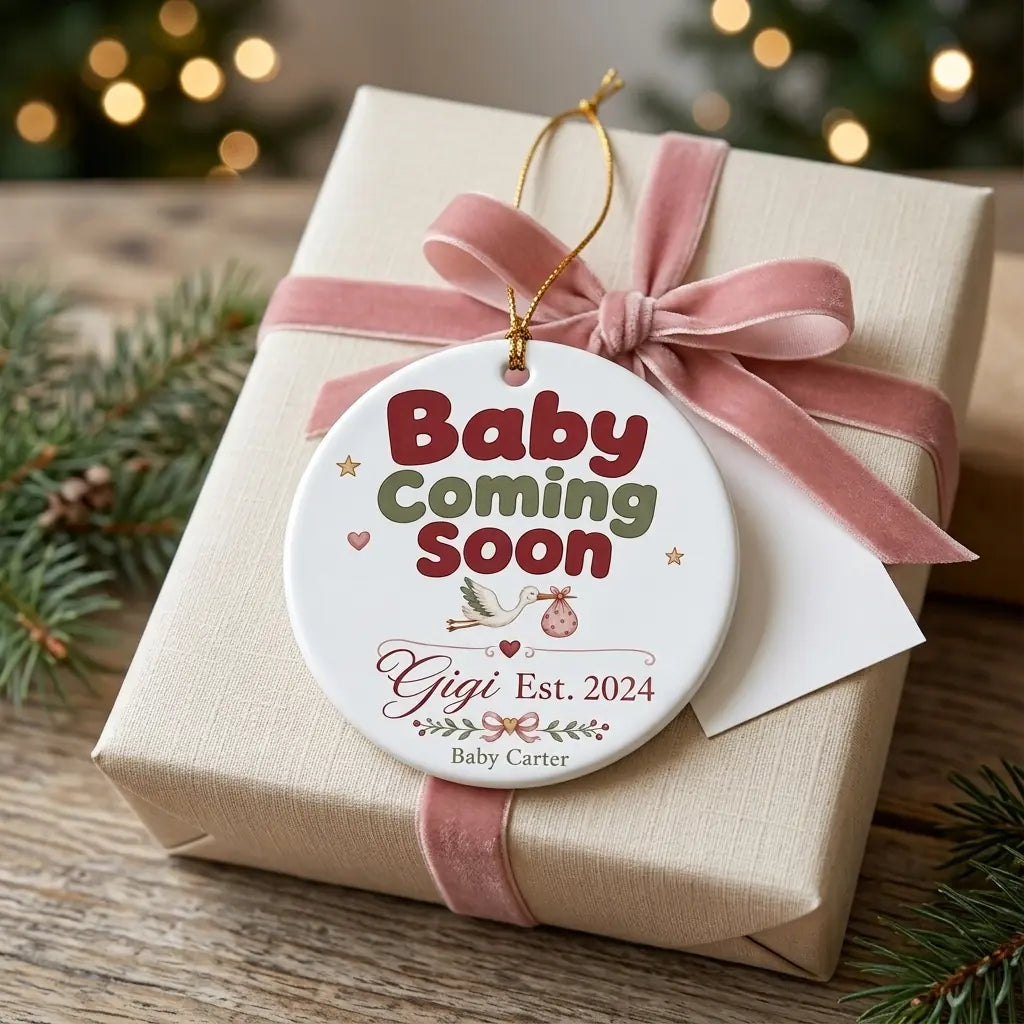 Baby Coming Soon Gigi Personalized Grandparent Christmas Ornament gift