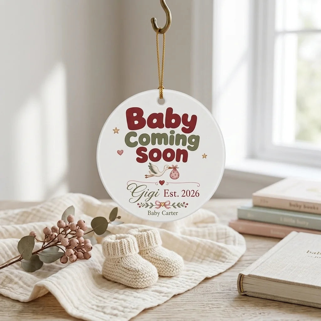 Baby Coming Soon Gigi Personalized Grandparent Christmas Ornament lifestyle