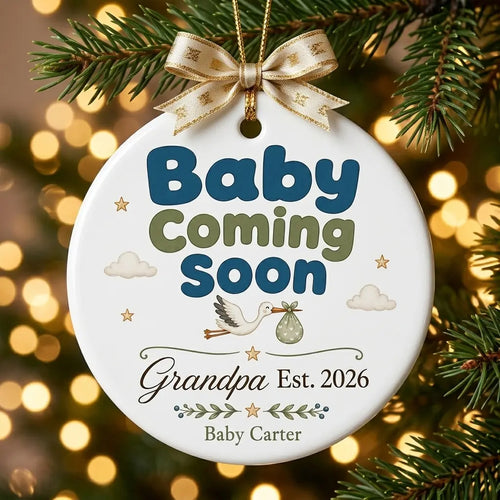 Baby Coming Soon Gigi Personalized Grandparent Christmas Ornament tree 2
