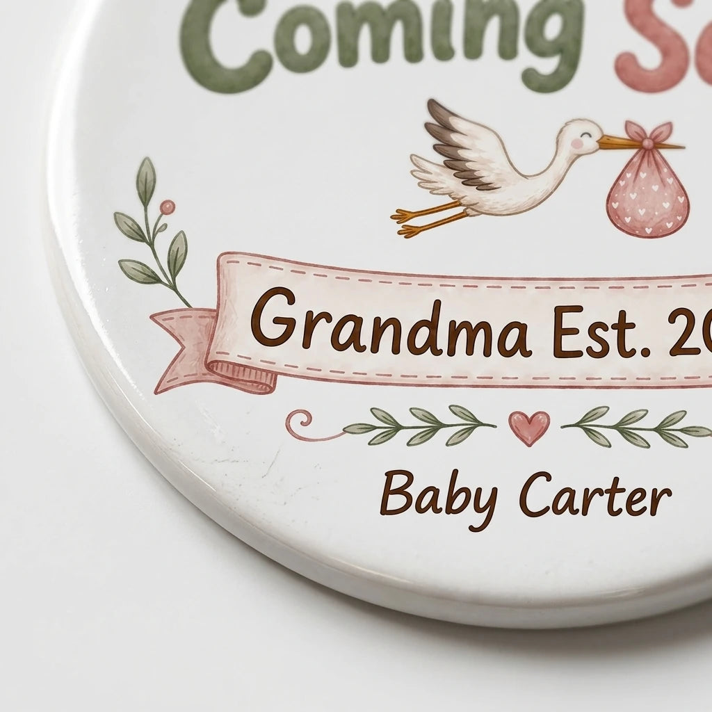 Baby Coming Soon Grandma Personalized Grandparent Christmas Ornament detail