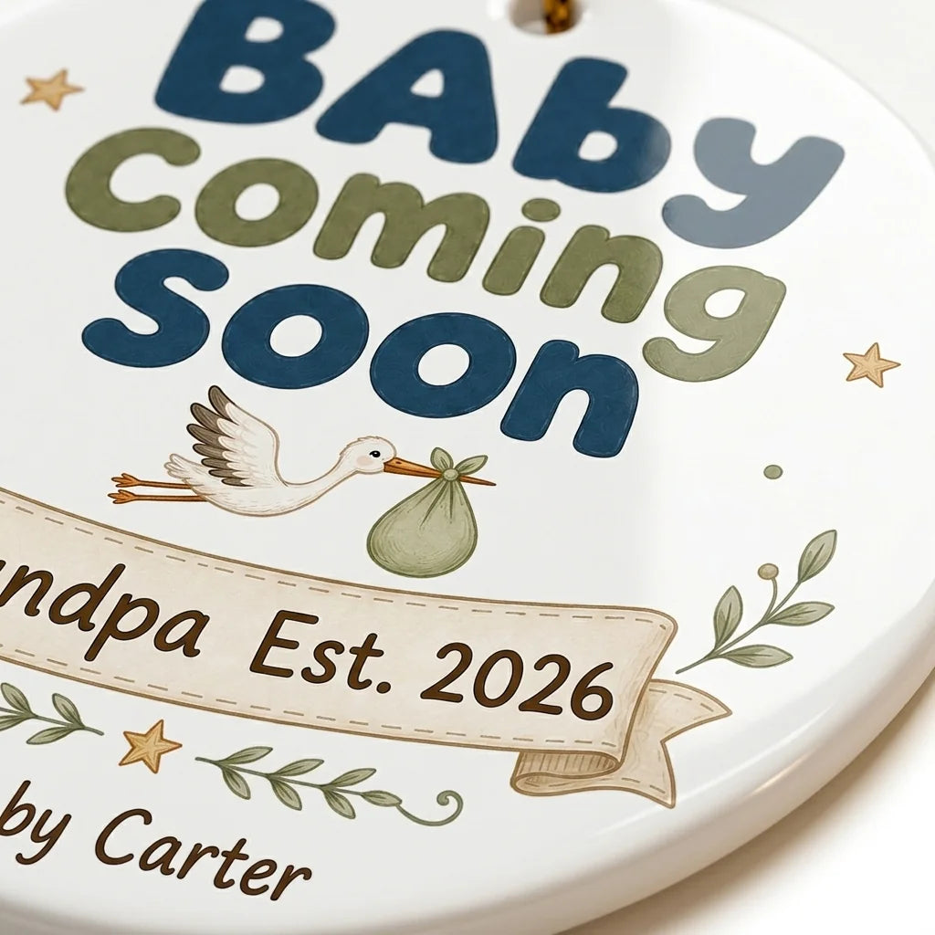Baby Coming Soon Grandma Personalized Grandparent Christmas Ornament detail 2