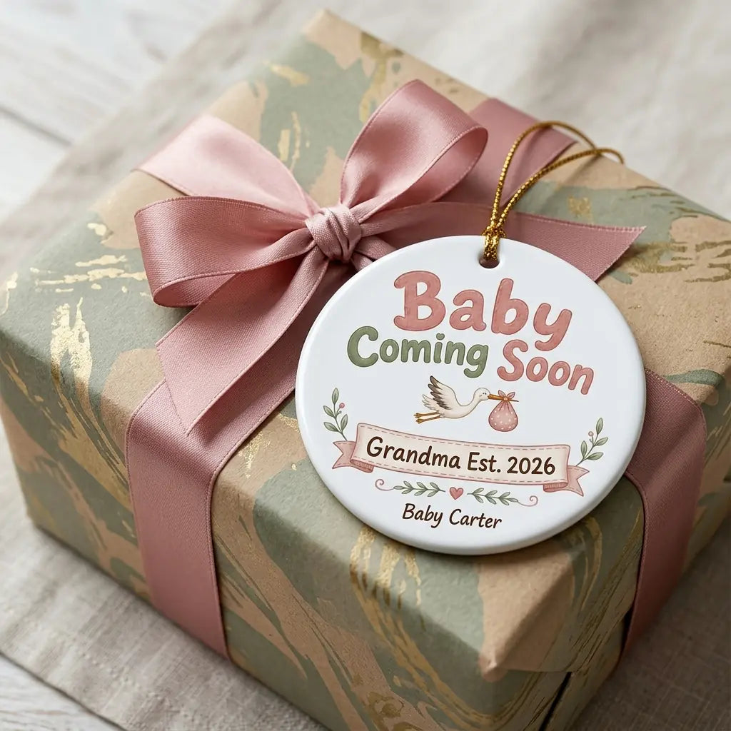 Baby Coming Soon Grandma Personalized Grandparent Christmas Ornament gift