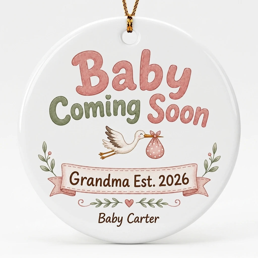 Baby Coming Soon Grandma Personalized Grandparent Christmas Ornament hero