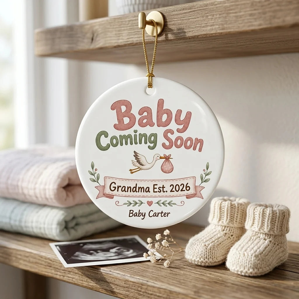 Baby Coming Soon Grandma Personalized Grandparent Christmas Ornament lifestyle