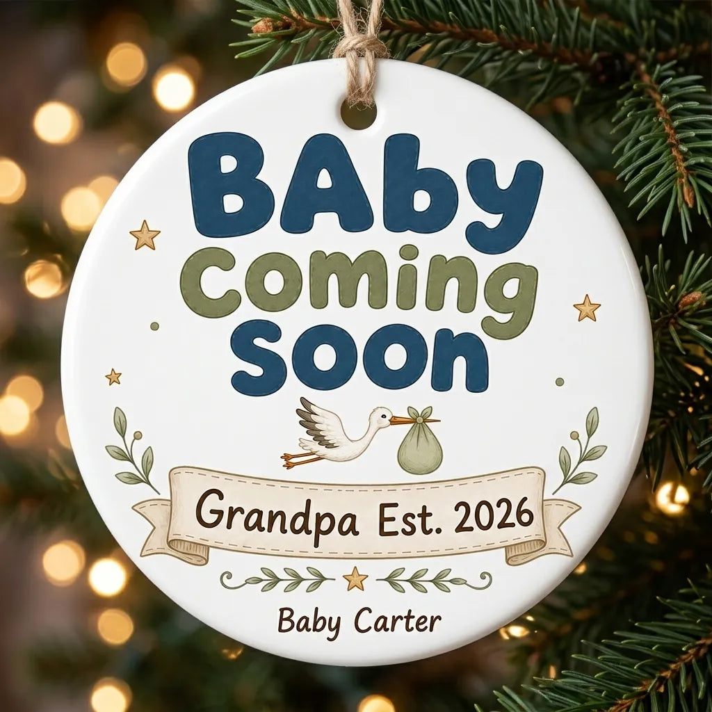 Baby Coming Soon Grandma Personalized Grandparent Christmas Ornament tree 2