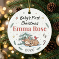Baby Deer Watercolor Personalized Baby First Christmas Ornament tree
