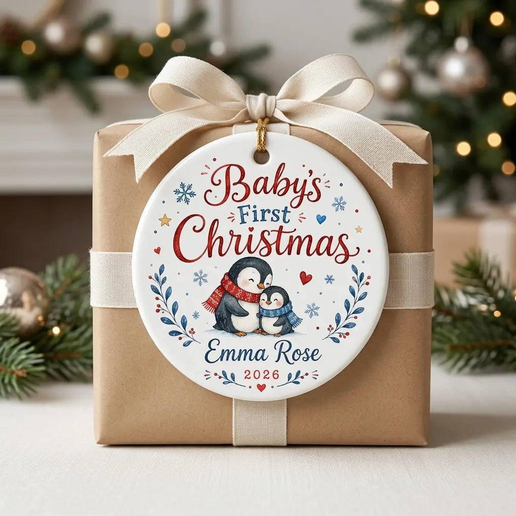 Baby Penguin Family Personalized Baby First Christmas Ornament gift