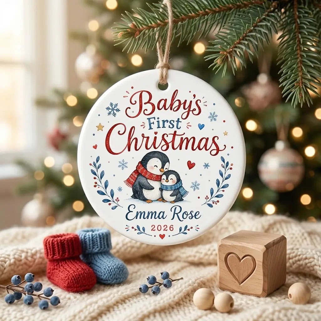 Baby Penguin Family Personalized Baby First Christmas Ornament lifestyle