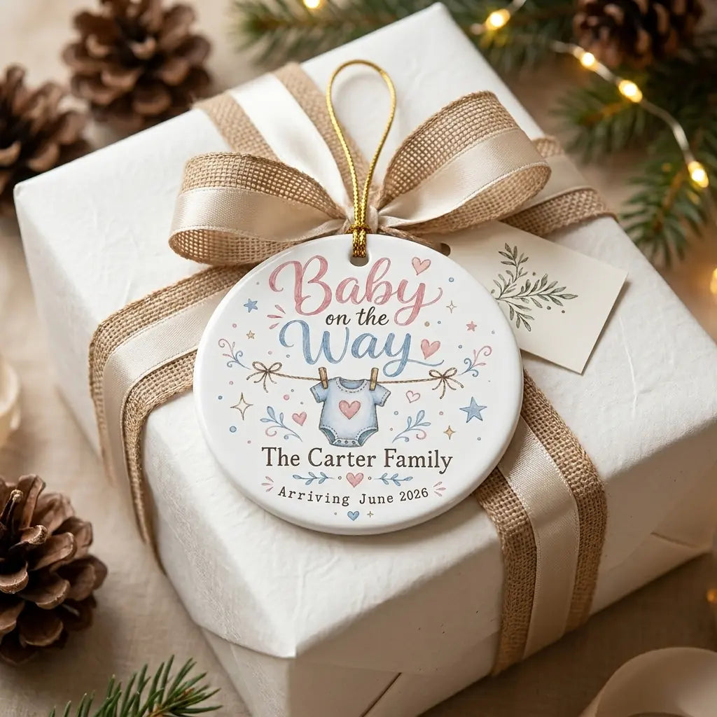 Baby on the Way Kid Core Personalized Pregnancy Announcement Christmas Ornament gift