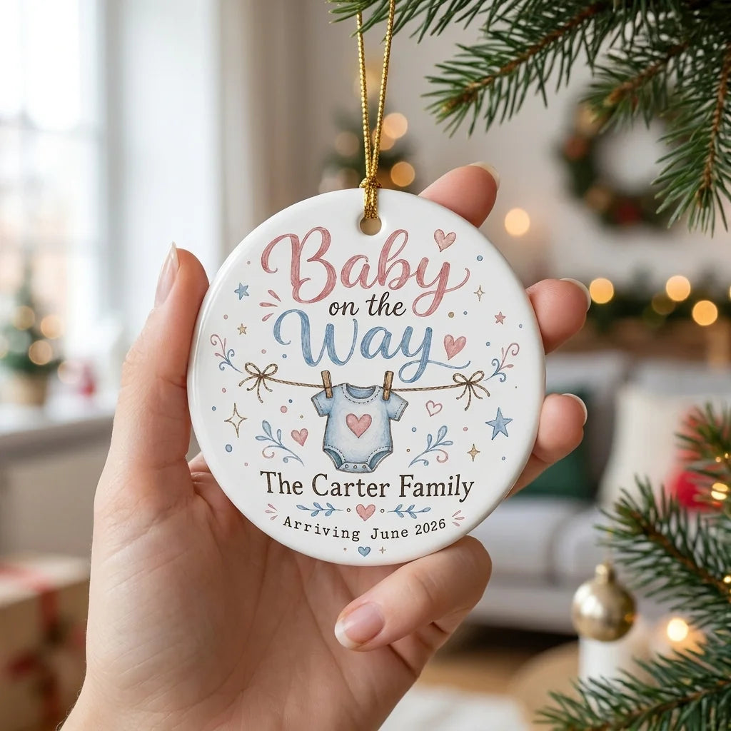Baby on the Way Kid Core Personalized Pregnancy Announcement Christmas Ornament hand