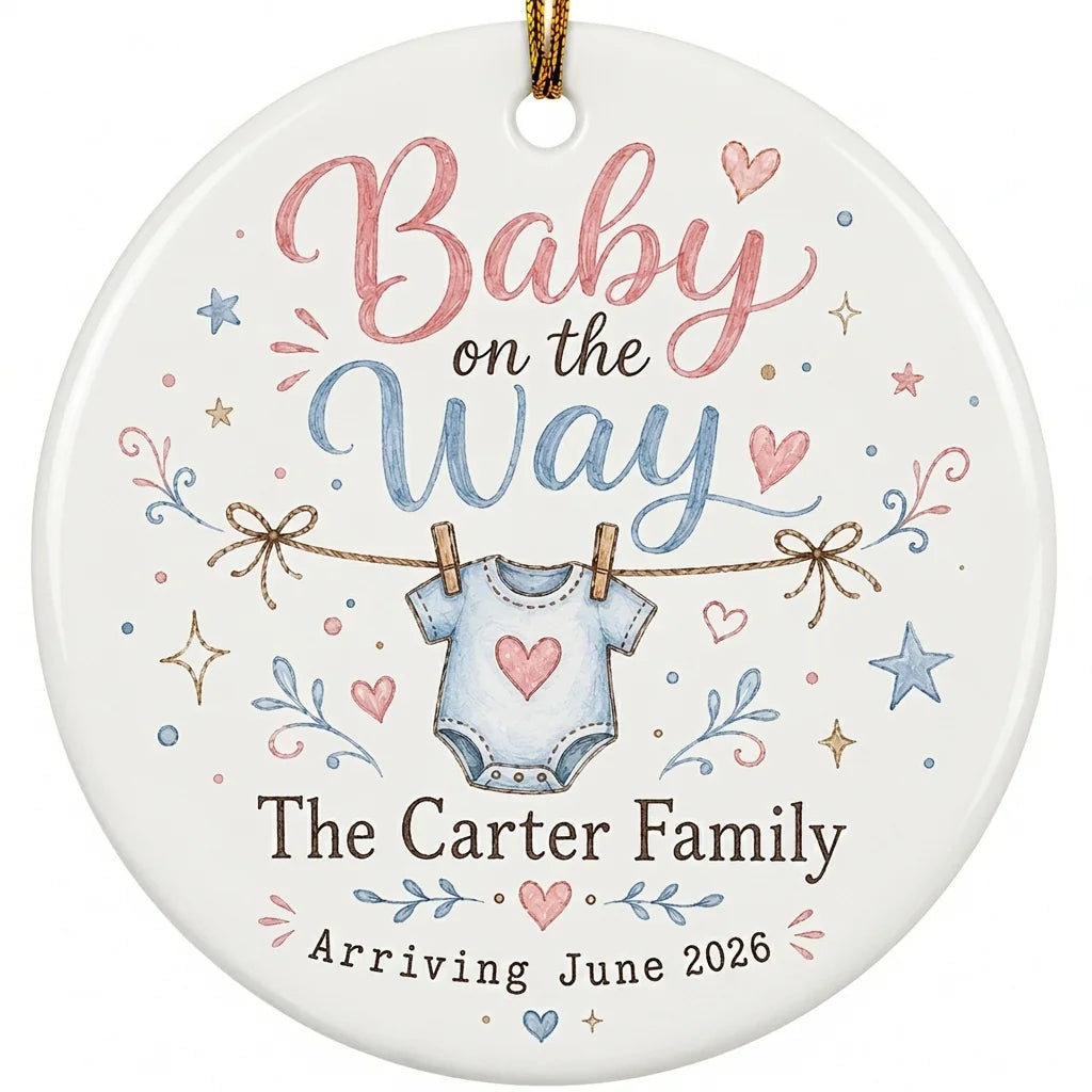 Baby on the Way Kid Core Personalized Pregnancy Announcement Christmas Ornament hero