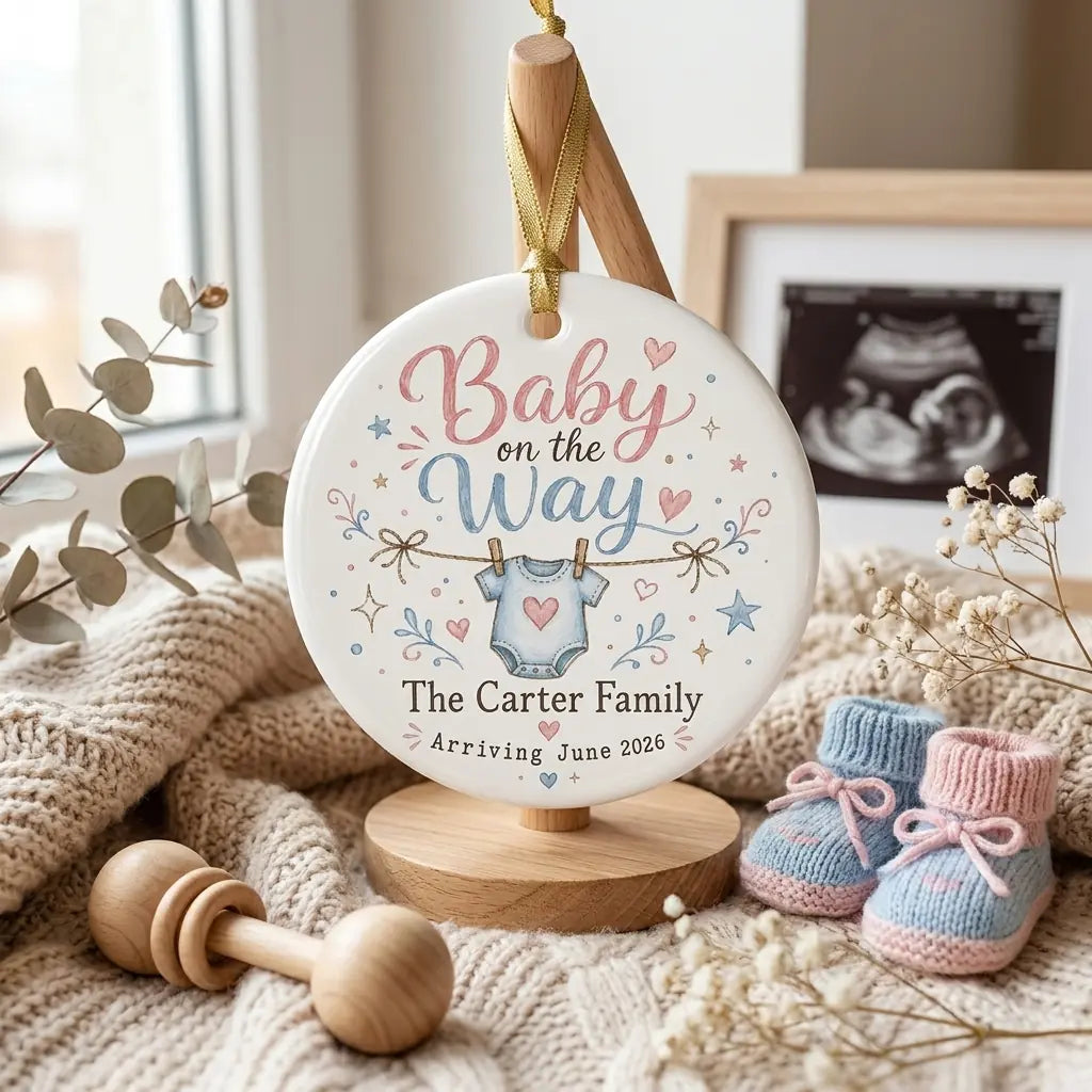 Baby on the Way Kid Core Personalized Pregnancy Announcement Christmas Ornament lifestyle