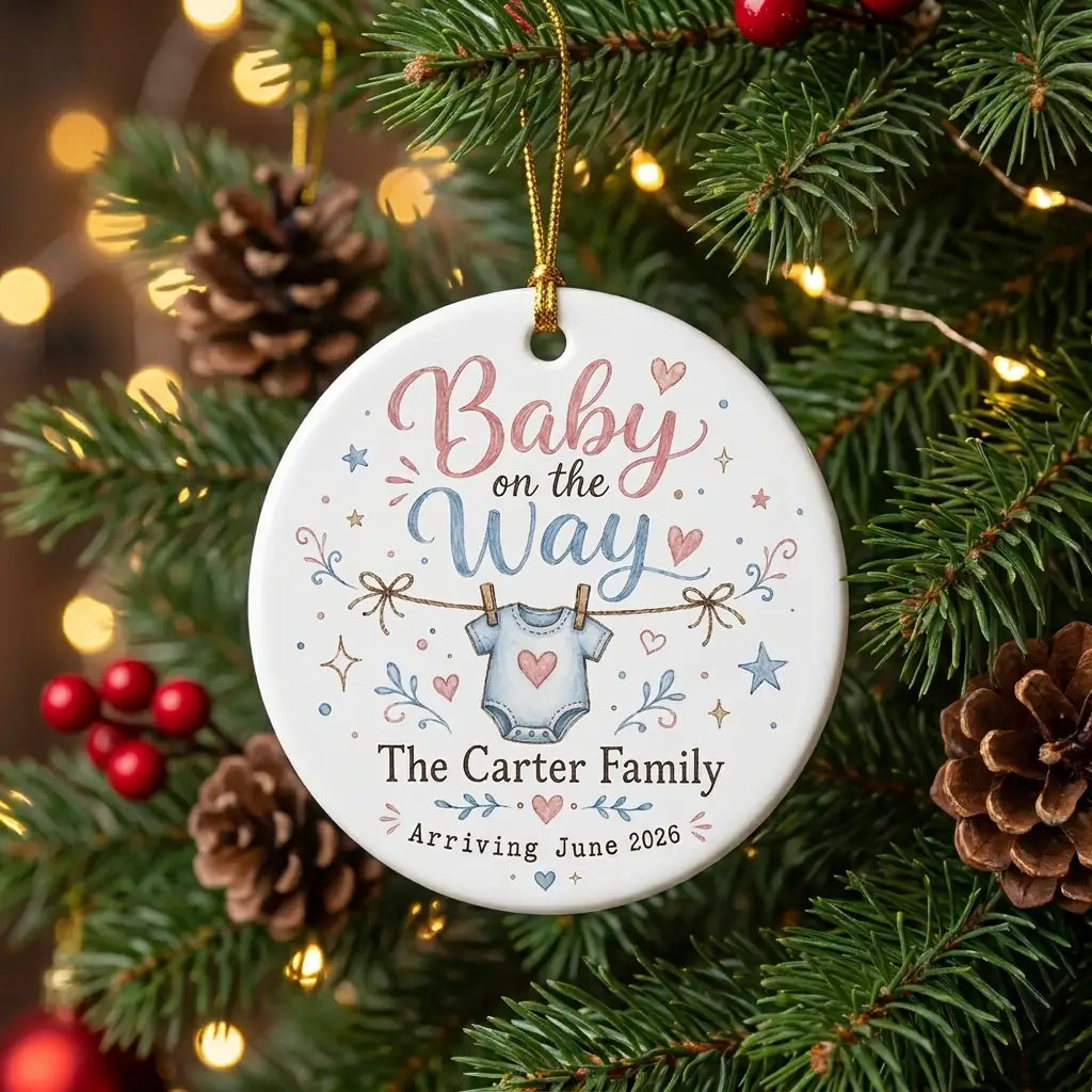 Baby on the Way Kid Core Personalized Pregnancy Announcement Christmas Ornament tree