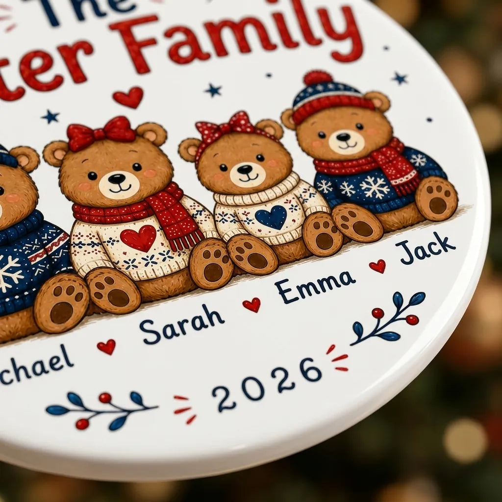 Bear Family Personalized Family Names Christmas Ornament detail