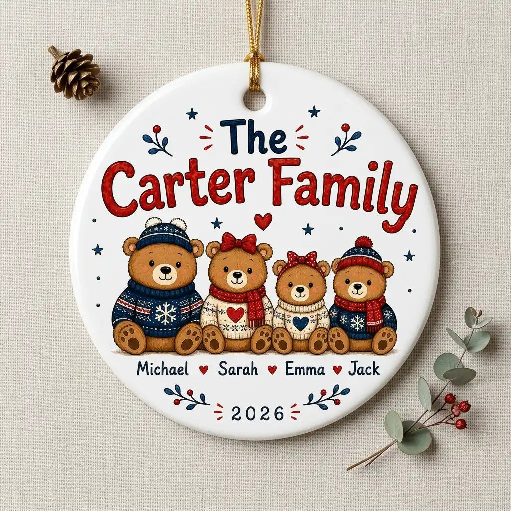 Bear Family Personalized Family Names Christmas Ornament detail 2