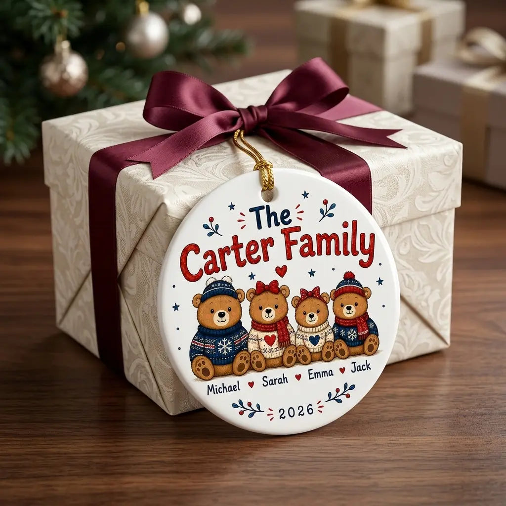 Bear Family Personalized Family Names Christmas Ornament gift