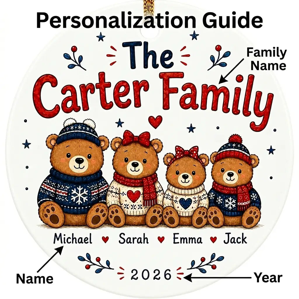 Bear Family Personalized Family Names Christmas Ornament guide