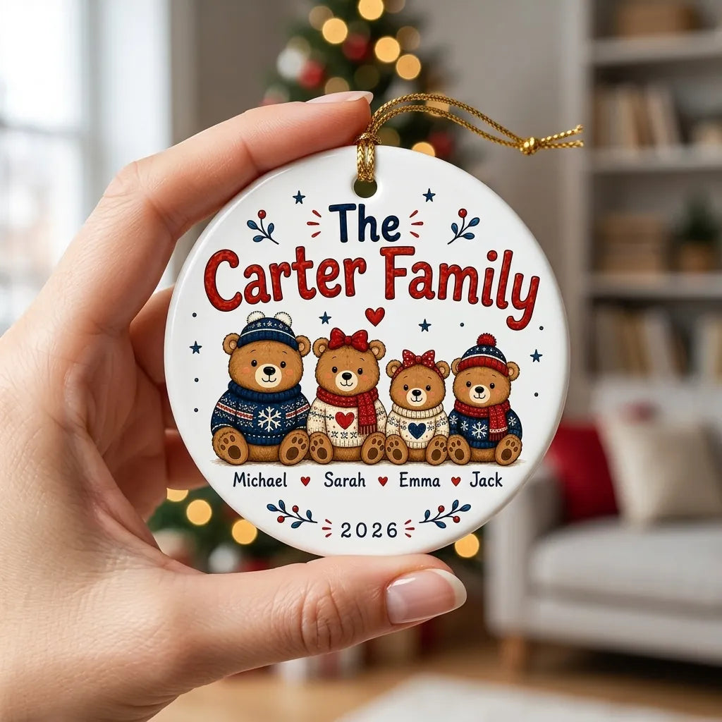 Bear Family Personalized Family Names Christmas Ornament hand