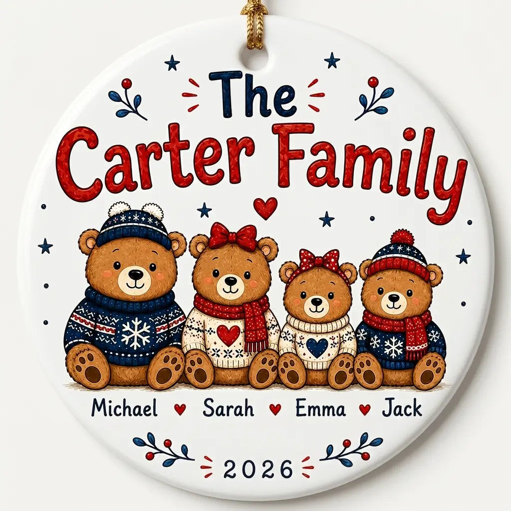 Bear Family Personalized Family Names Christmas Ornament hero
