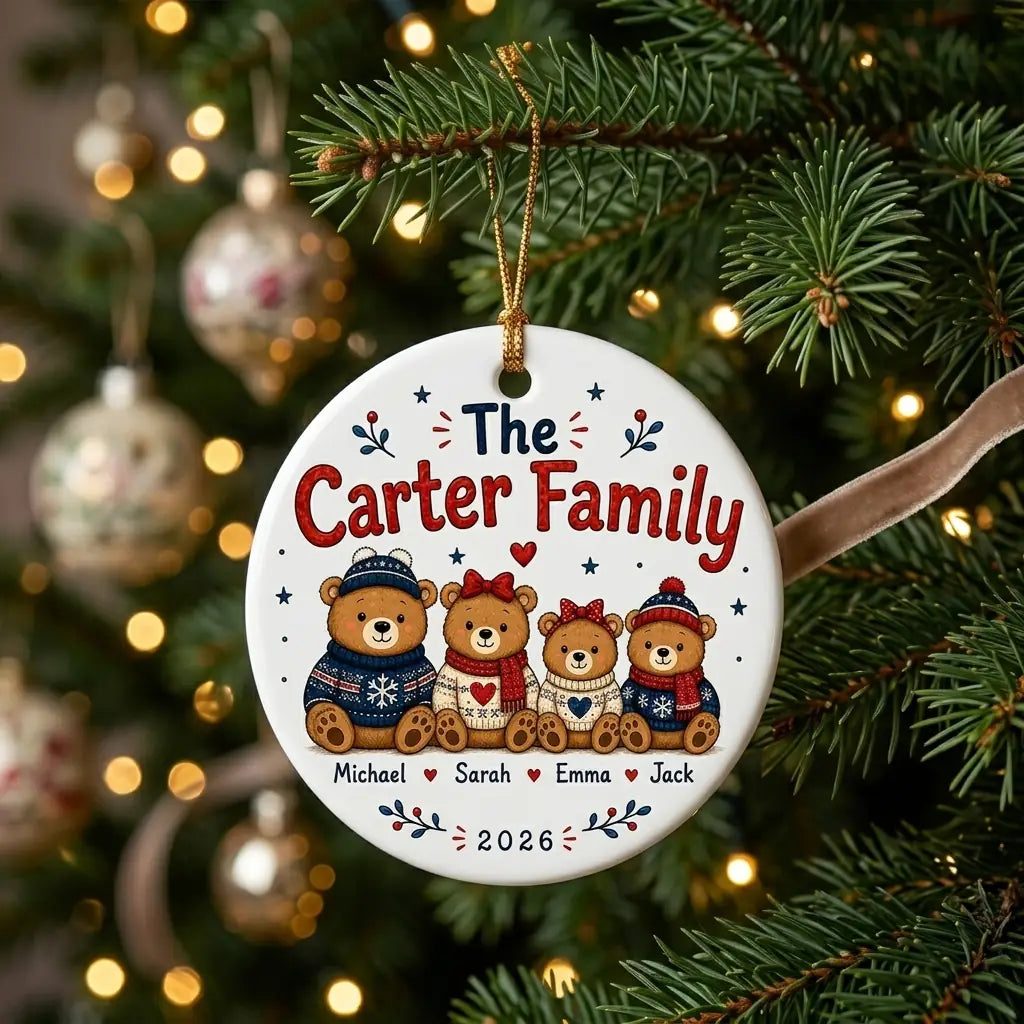 Bear Family Personalized Family Names Christmas Ornament tree